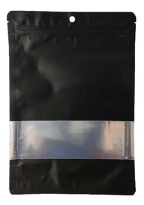 50 Bolsas Stand Up Negras con Ventana
